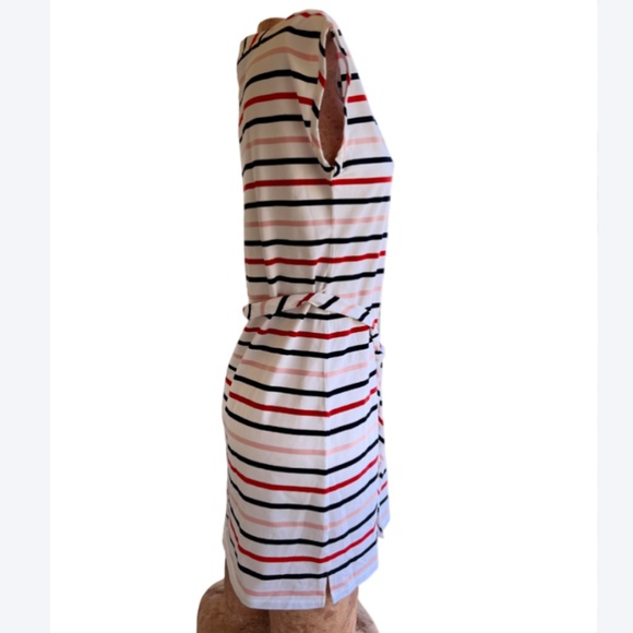 Multi-Color Horizontal Stripe Shift Dress Adjustable Belt - Picture 2 of 11